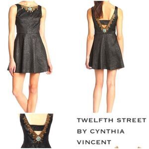 Cynthia Vincent Beaded Metallic Fit & Flare Dress